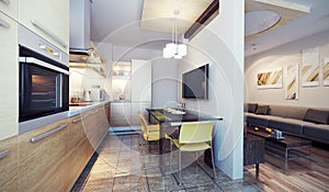 Modern kitchen interior 3d render