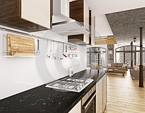 Modern kitchen interior 3d render