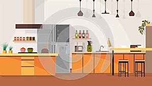 Modern Kitchen Interior Design Cartoon Vector