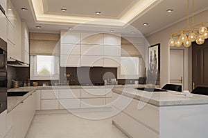 Modern kitchen interior design . Elegant and luxury kitchen interior design