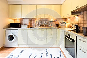 A modern kitchen interior design.