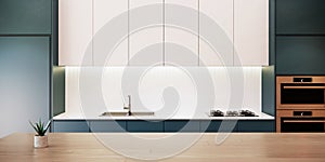 Modern kitchen interior design. room mock-up apartment with furniture. 3d rendering background