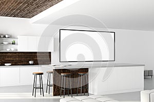 Modern kitchen interior with empty banner