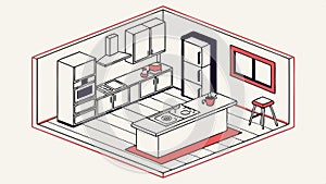 Modern Kitchen Interior, Home Design and Culinary Space Illustration vector design Generative AI