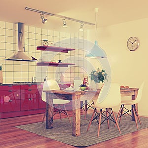 Modern kitchen interior - shot 30 - retro style