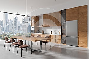 Modern kitchen interior with wooden finishes