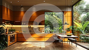 Modern kitchen with lush greenery - generative ai