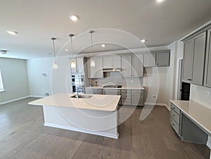 Modern kitchen in a luxury townhome with luxury vinyl plank flooring photo