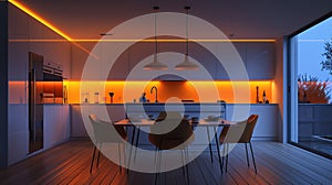 Modern Kitchen with Orange LED Lights