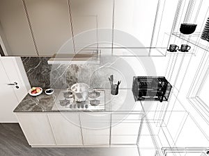 modern kitchen room interior design, 3d