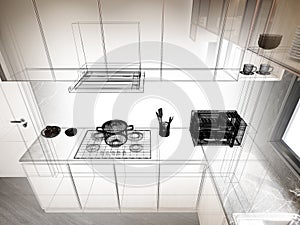 modern kitchen room interior design, 3d