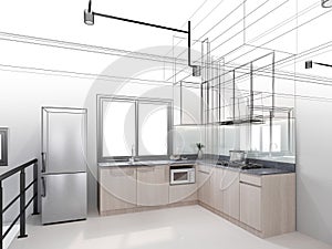 modern kitchen room interior design, 3d