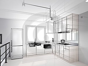 modern kitchen room interior design, 3d