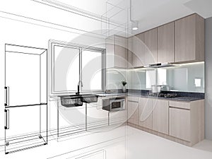 modern kitchen room interior design, 3d