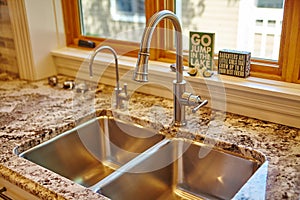 Modern Kitchen Sink with Granite Countertop and Homely Decor