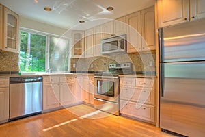 Modern kitchen with stainless steel appliances