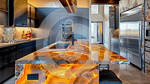 Modern Kitchen with Unique Stone Countertop Design