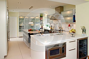 Modern kitchen with white counter top