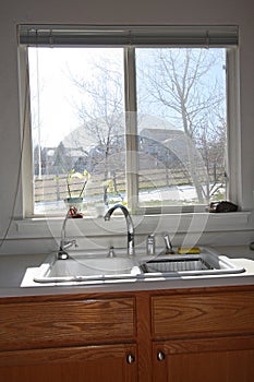 Modern kitchen window and cabinets