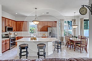 Modern kitchen with wood cabinets