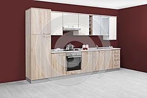 Modern kitchen, wooden furniture, simple and clean