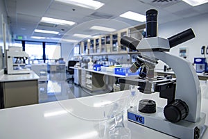 Modern Laboratory Interior with Microscope and Scientific Equipment
