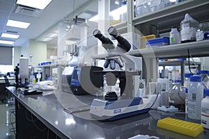 Modern Laboratory Interior with Microscope and Scientific Equipment