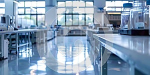 Modern Laboratory Interior with Shiny Floors, Spacious Workstations, and Bright Windows photo