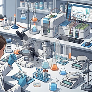 A modern laboratory setting with various scientific equipment