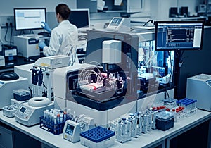 A modern laboratory setup with advanced analytical equipment,