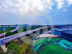A modern land bridge with up and down layers, multi-directional driving and non-interference is established at important urban tra photo