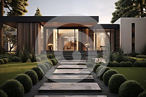 modern landscape design home front exterior design with lawn with the house on the right