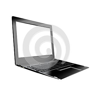 Modern laptop closeup on white background.