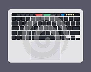 Modern laptop computer keyboard with blank bkack keyboard keys, touch panel and touchpad photo