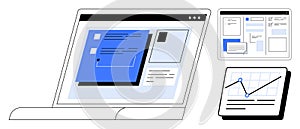 Modern Laptop with Data Visualization and Website Interface Elements for Workflow Efficiency