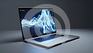 Modern Laptop Displaying 3D Data Waveform