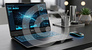 Modern Laptop Displaying Data Analytics and Network Connectivity