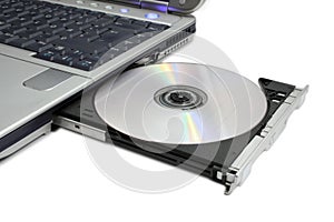 Modern laptop with ejected dvd
