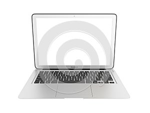 Modern laptop with empty screen isolated on white background 3d without shadow