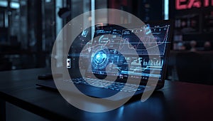 Modern Laptop with Futuristic Data Visualization