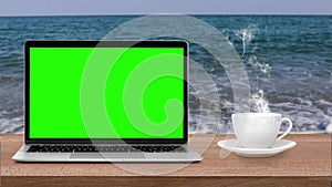 modern laptop with a green chromakey screen