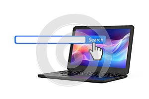 Modern Laptop with Internet Search Bar Engine Browser Window. 3d Rendering