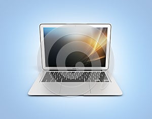 Modern laptop isolated on blue gradeient background 3d
