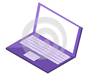Modern laptop isolated on white. Purple gadget electronic device with empty screen side view
