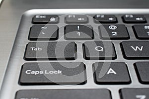 Modern laptop keyboard closeup