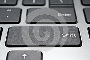 Modern laptop keyboard closeup