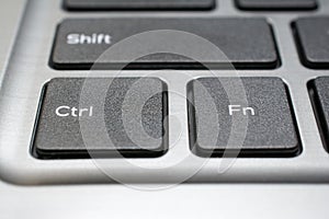 Modern laptop keyboard closeup