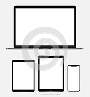 Modern laptop, tablet, mobile and pencil