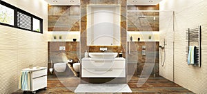Modern large bathroom with metal tiles