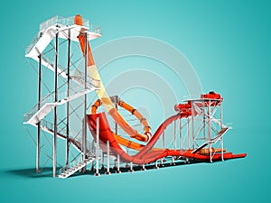 Modern large slides for water park and beach entertainment in summer 3d rendering on blue background with shadow